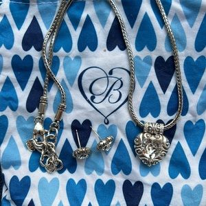 Brighton heart rhinestone earrings & necklace set in excellent used condition.